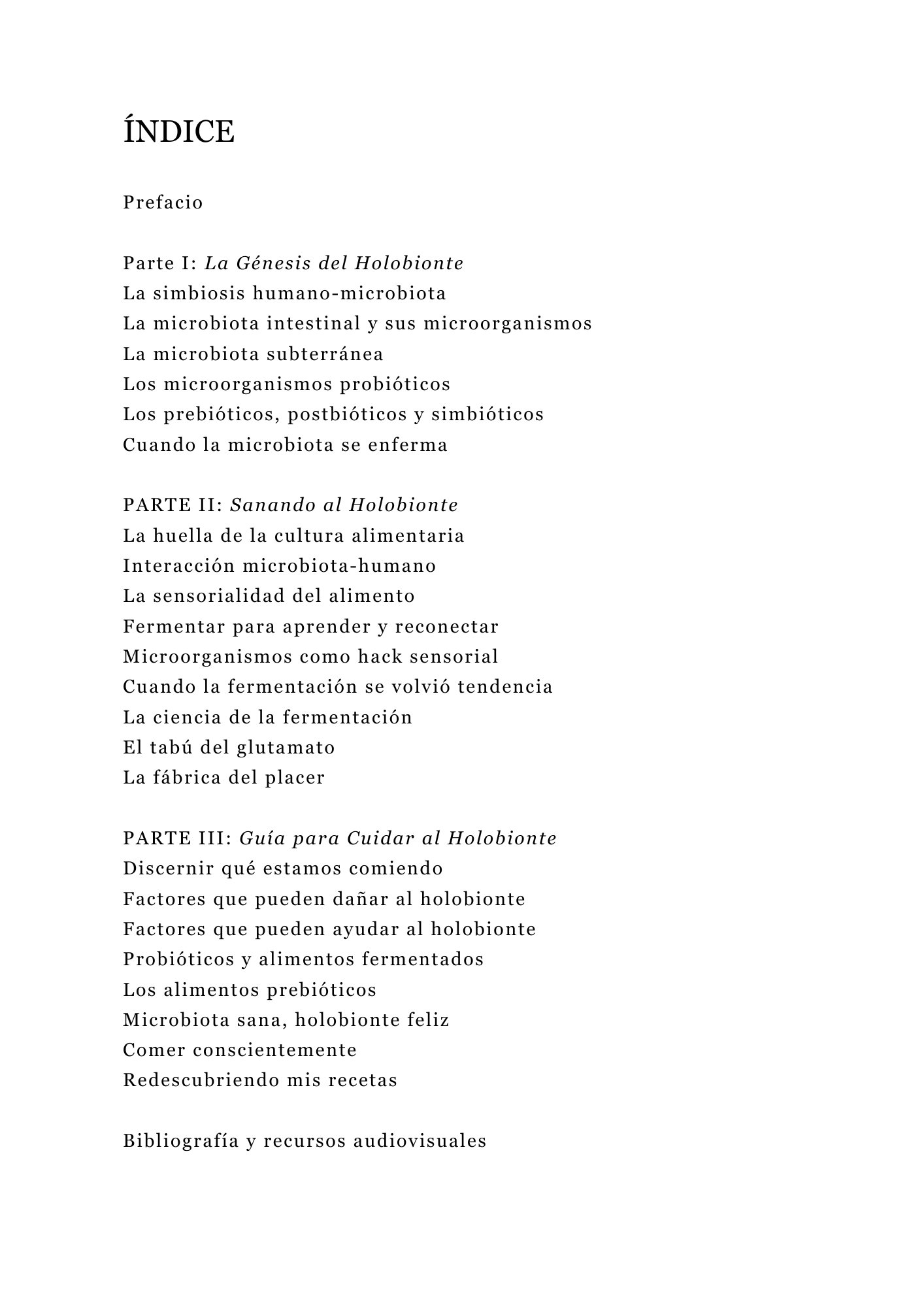 Indice del libro Hola, holobionte!
